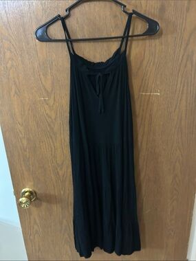 Women’s Black Midi Dress with Tie Neck